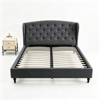 Tête de lit capitonnée à boutons avec sommier en tissu et support en lattes de bois, sans sommier à ressorts requis, lit de chambre à coucher taille Queen ou King