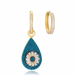 Pendientes de plata de ley 925 con forma de gota para mujer, aretes colgantes dorados, hechos a mano, Color Turquesa - Product Image 2
