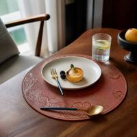 Set de table rond en cuir gaufré motif Hibiscus, isolant thermique, imperméable, personnalisé pour la salle à manger et la maison