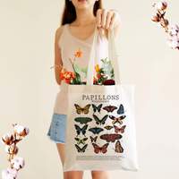 Nouvelle mode sac en toile blanche motif papillon réutilisable protection de l'environnement sac en toile blanche de grande capacité