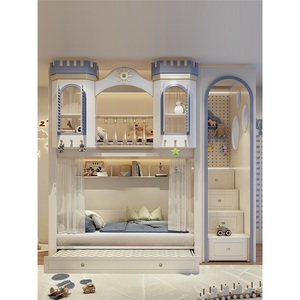 <span class=keywords><strong>Lit</strong></span> superposé en bois massif JS Blue Castle pour enfants, <span class=keywords><strong>lit</strong></span> de princesse pour fille avec glissière et rangement, ensemble de meubles pour chambre d'enfant - Product Image 3
