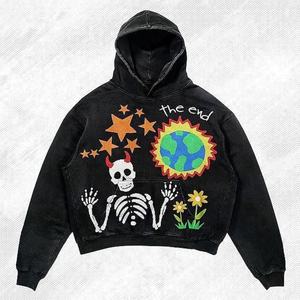 Sweat-shirt à capuche de haute qualité, délavé à l'acide, style vintage américain, hip-hop, couple, imprimé, manches longues, surdimensionné, logo personnalisé - Product Image 1