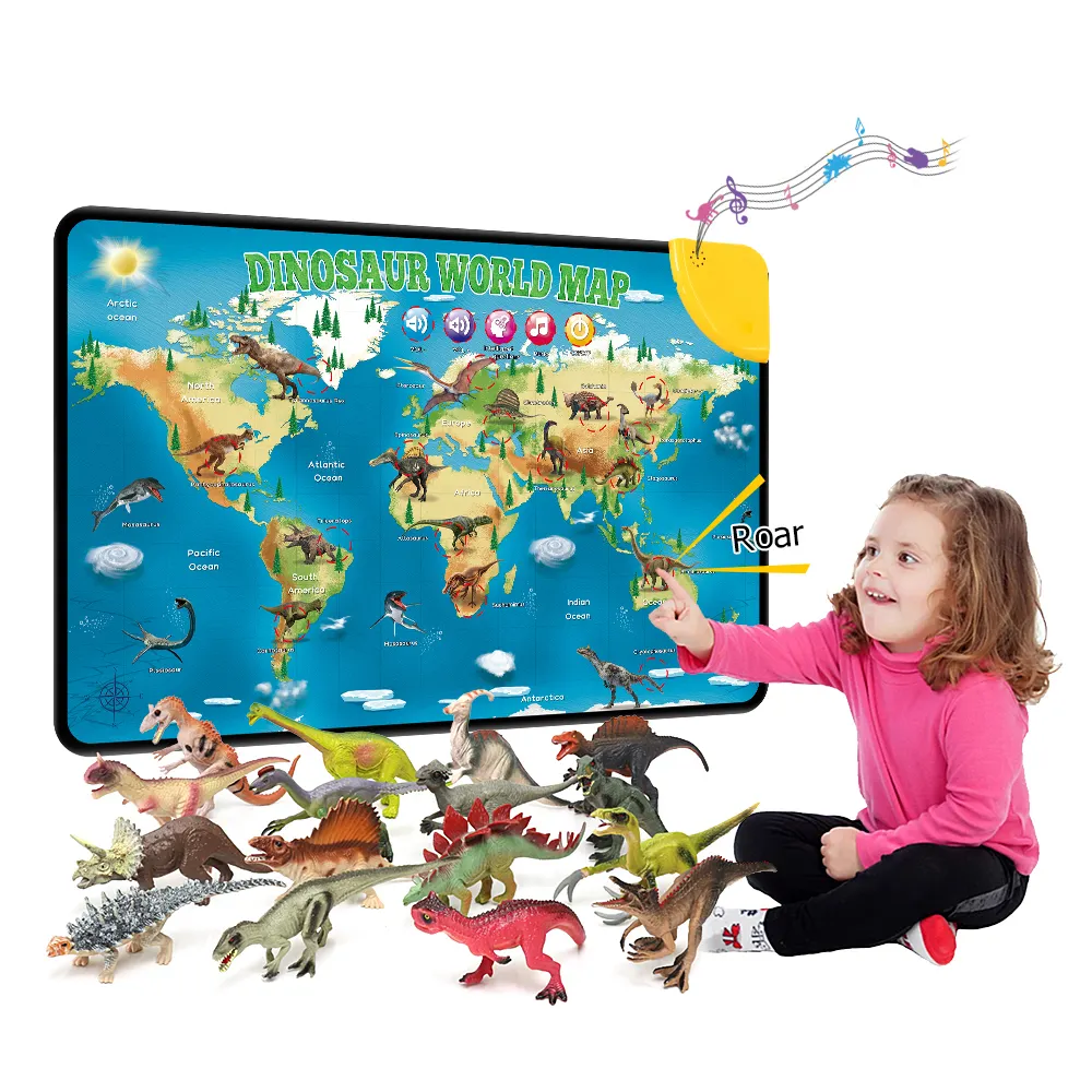 Tabla de pared de aprendizaje, póster eléctrico, regalo de diálogo, juguete educativo inteligente para niños, con modelo de dinosaurio