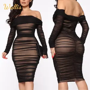 2023 Strapless Dinner Night Fashion Midi Dresses Woman Ladies Cocktail Sexy Party Bodycon Summer Long Sleeve Club Evening Dress