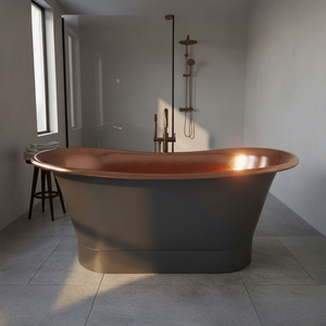 Straight Base Copper <b>Bathtub</b> with Polished Copper Interior and Black Grey Exterior - Product Image 3
