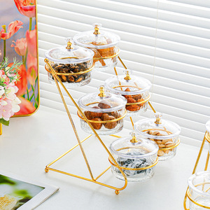 Ensemble de plats à collation en verre à plusieurs niveaux avec couvercles, design géométrique, multifonctionnel pour la maison, le salon, la table basse, plateau à fruits - Product Image 2