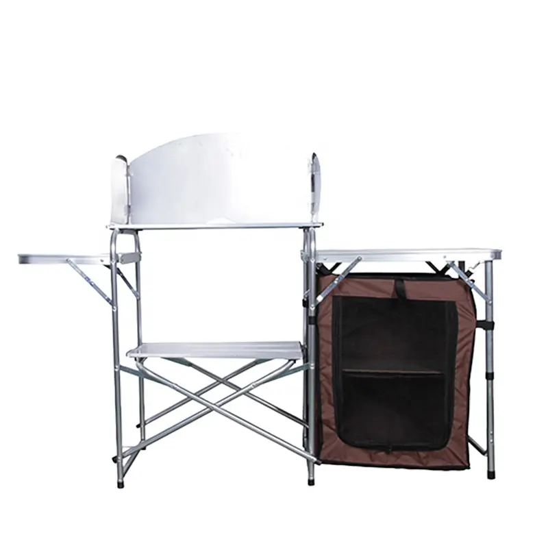 CPT-1002, Multifunctionele Aluminium Vouwen Camping Met Kast Camping Kast Picknick Kast Bbq Tafel Opvouwbare Kamp Keuken