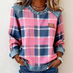 Sudadera Holgada con Cuello Redondo y Parches de Mezclilla a Cuadros para Mujer, Estilo 2026 - Product Image 6
