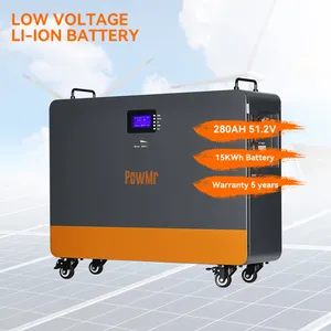 גלגלת PowMr מתח נמוך 51.2V 280AH סוללת ליתיום יון 15KWh מובנית מערכת BMS סוללת LiFePO4 נטענת