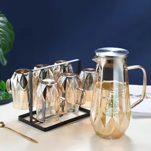 ערבי 8 pcs סט יהלומי זכוכית כד סטים עם מכסה זהב ידית מחזיק עבור חם קר מים תוצרת בית מיץ תה קר