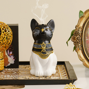 Quemador de incienso de cerámica de Dios gato egipcio Quemador de incienso Mubkhar Quemador de incienso árabe de gato guardián egipcio - Product Image 3