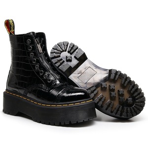 Botas de locomotora bordadas de doble capa con suela gruesa y 8 agujeros, con cremallera frontal, botines estilo inglés con cordones - Product Image 3