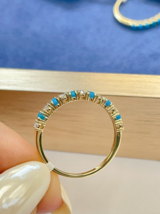 Xinfly Jewelry Turquoise Stackable <b>Ring</b> for Women Girls 18k Gold Natural Diamond Wedding Promise <b>Rings</b> Blue Stone <b>Stacking</b> - Product Image 3