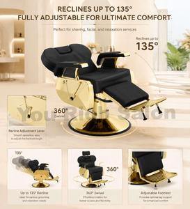 Sillón de Barberí<span class=keywords><strong>a</strong></span> de Lujo Negro y Dorado, Hidráulico, Reclinable, Giratorio 360°, Resistente, para Barberí<span class=keywords><strong>a</strong></span> - Product Image 4