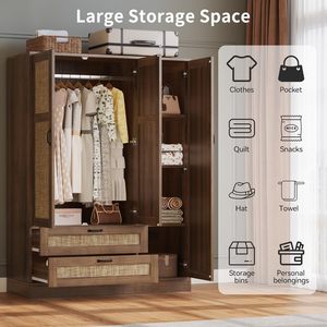 Armario moderno de madera SENYU con puerta con espejo y 2 cajones para almacenamiento en el dormitorio - Product Image 2