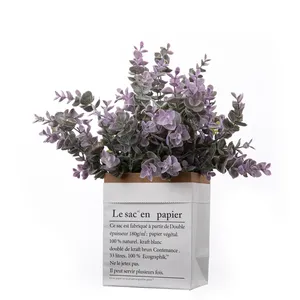 GF15434 vendita calda cina simulato plastica artificiale argento foglie di eucalipto cornice per fiori e piante decorativi