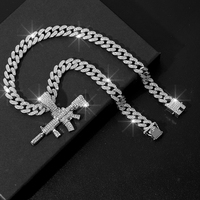 Pendentif pistolet hip-hop avec chaîne diamantée de 15 mm, collier pour homme, pendentif glacé, bijoux bling-bling
