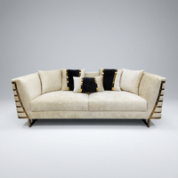Weiße Salon-Couch Gepolstertes Samt-Sofa mit Goldenem Edelstahl-Dekor für Villa Wohnzimmer Gästehaus-Möbel