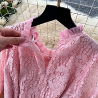 Robe élégante pour femmes, en dentelle et en mousseline de soie, à manches longues, style A, décontractée, avec décoration florale 3D, robe pour femmes