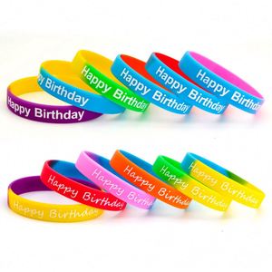 Happy Gradient Color Birthday Party Rubber Personalized Promotion Silicone <b>Bracelet</b> - Product Image 4
