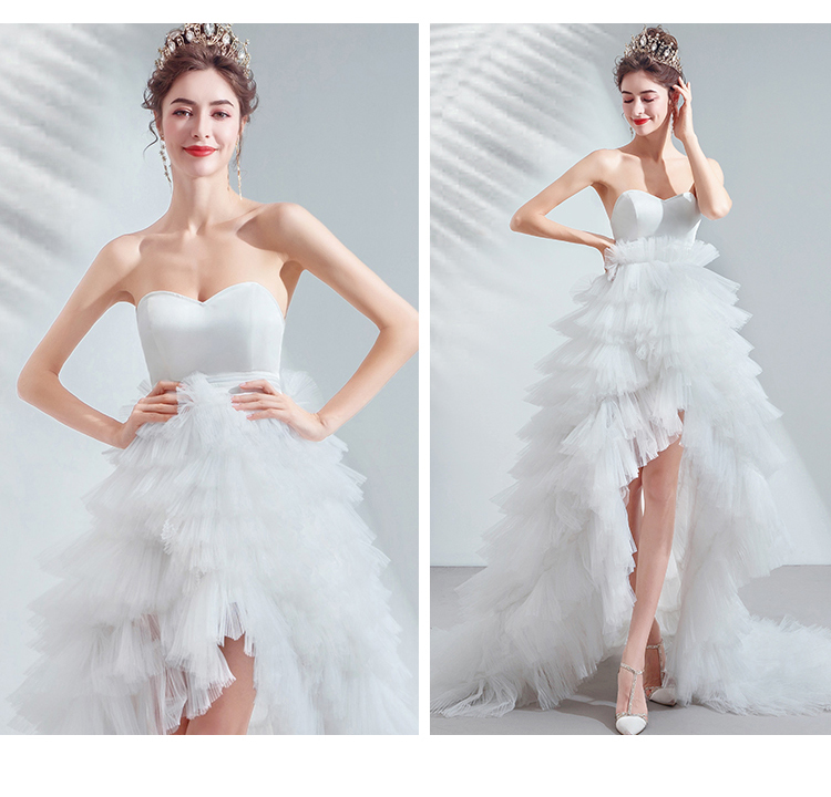 Customized white sexy asymmetrical backless wedding dress bridal gown