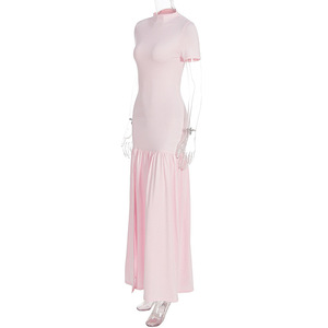 Vestido Maxi Bodycon para Mujer - Vestido Formal de Manga Corta con Cuello Alto y Dobladillo con Volantes, Vestidos de Mujer, Ropa de Mujer, Moda - Product Image 4