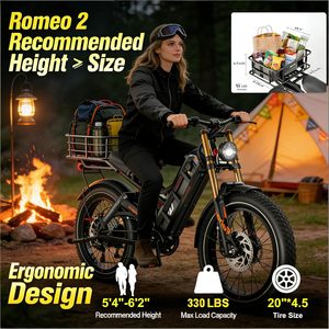 จักรยานไฟฟ้า ROMEO Dual Motor สำหรับผู้ใหญ่, ยางขนาด 20" x 4.0, ระบบขับเคลื่อนสี่ล้อ, ระบบกันสะเทือนเต็มรูปแบบ, จักรยานไฟฟ้าวิบาก Romeo - Product Image 3