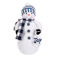 Bonnet bleu rayé nordique avec bonhomme de neige en peluche et signe JOY flocon de neige pour décoration de fête de Noël – Vente en gros