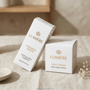 Boîte d'emballage en carton blanc avec logo personnalisé imprimé pour flacon compte-gouttes de sérum pour soins de la peau - Product Image 1