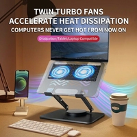 Support pour ordinateur portable 360° avec deux ventilateurs magnétiques turbo, hauteur réglable, support pliable pour ordinateur portable, tablette, MacBook
