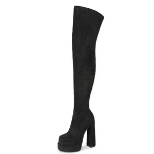 2021 Winter Hot Platform Black Suede Women Over Knee High <b>Boots</b> High Chunky Heel Solid Thigh <b>Boots</b> Skintight Big Size 45 - Product Image 1