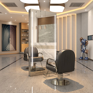 Professional Modern Metal Framed <b>Floor</b> <b>Mirror</b> with LED Light for Salon Barber Station Commercial Use - Product Image 3