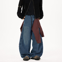 Jean bleu délavé vintage surdimensionné pour homme, coupe décontractée mi-haute, jambe large, respirant, avec panneau arrière détachable, design de marque tendance