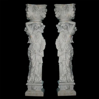 Statue colonne moderne et élégante en marbre blanc massif, sculptée à la main, personnalisable, motif Dame et Dragon, style Romanesque, pour extérieur