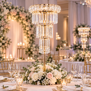 Support de candélabre en cristal doré FS011, 82 cm de haut, porte-bougie suspendu pour décoration de table de banquet de mariage - Product Image 1