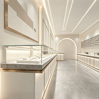 Vitrine de présentation de bijoux sur mesure, finition brillante, éclairage LED, vitrine en verre pour la vente au détail commerciale