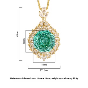 Collier tendance en cuivre écologique plaqué or avec pendentif imitation tourmaline taille rose 18 mm, style rétro, pour femme, usage quotidien - Product Image 2