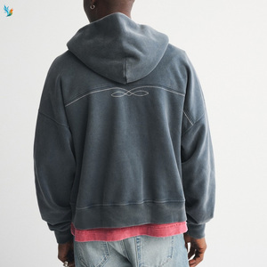 Sweat à capuche zippé ample en coton français lourd, personnalisé avec un logo, streetwear, pour homme - Product Image 2