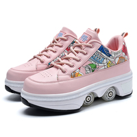 Nouvelles chaussures Kick Roller baskets style cool avec 4 roues en stock d'usine chaussure de skate pour enfants, garçons et filles