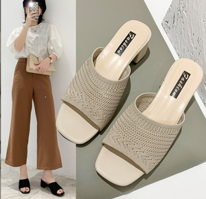 Pantofole <span class=keywords><strong>tacco</strong></span> alto da donna scarpe estive di grandi dimensioni con ampio Bar plissettato elegante vetro di vino Design per l'autunno - Product Image 3