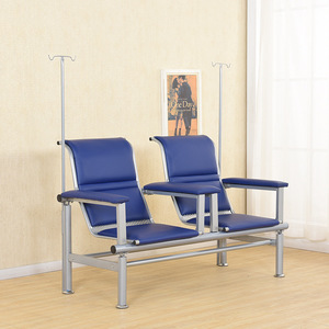 Silla de Infusión Oulang Furniture, Respaldo Alto, Cuero Azul, Estructura de Acero, Silla para Sala de Espera de Hospital con Reposabrazos y Soporte para Suero - Product Image 2