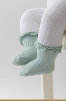 Chaussettes antidérapantes en coton tricoté pour bébés de 0 à 6 mois, collection printemps-automne, couleur unie avec dentelle, pour filles