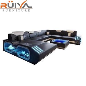 अमेरिकी शैली गर्म बेच यू आकार अनुभागीय आधुनिक चमड़े के सोफे सेट के साथ एलईडी प्रकाश कमरे में रहने वाले फर्नीचर सोफे - Product Image 1