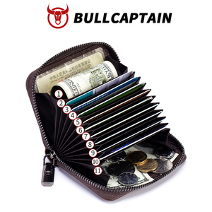 BULLCAPTAIN RFID Multiple <b>Card</b> Slot Zipper Full Grain Leather <b>Card</b> Cover Case Genuine Leather Passport <b>Holder</b> Wallet <b>Card</b> <b>Holder</b> - Product Image 4