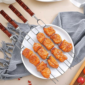 Accesorios para Parrilla, Brochetas Dobles de Acero Inoxidable en Forma de U, Brochetas para Barbacoa <span class=keywords><strong>con</strong></span> Mango de Madera para Acampar al Aire Libre - Product Image 5