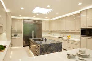 Lacca bianca moderna di miglioramento domestico con la mobilia su ordinazione modulare dell'armadio da <span class=keywords><strong>cucina</strong></span> dell'isola del cielo <span class=keywords><strong>blu</strong></span> fatta In cina - Product Image 5