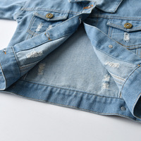 Blouson court en jean unisexe automne style coréen pour garçons, filles et bébés, avec revers vieillis, manches longues, style délavé et tendance