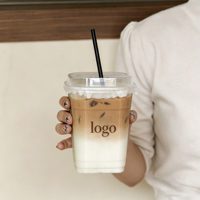 Gobelets carrés jetables en PET de style moderne, haute transparence, pour boissons froides, latte, americano et thé au citron