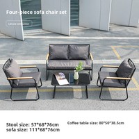 Modernes Minimalistisches Outdoor-Sofa Kaffeetisch-Set Korbgeflecht-Sessel mit Abnehmbaren Kissen für Terrasse und Garten