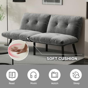 Sofá Lounge, Sofá Cama, Futón con Respaldo Ajustable, Cojín Grueso, Tela de Terciopelo para Apartamento, Sala de Estar - Product Image 2